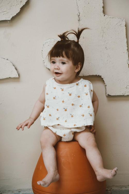 Portakal Baskılı Müslin Sırt Detaylı Atlet Takım