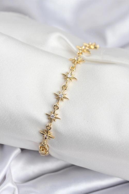 Pirinç VIP Seri Gold Renk Sıralı Kutup Yıldızı Kadın Bileklik - TJ-BB7927