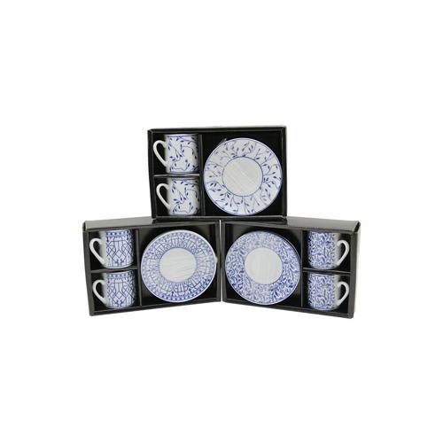 Mavi - Beyaz 4pcs=2-takım  Porselen Kahve Fincanı  Çiçek - Çizgi - Nokta Mix Desen