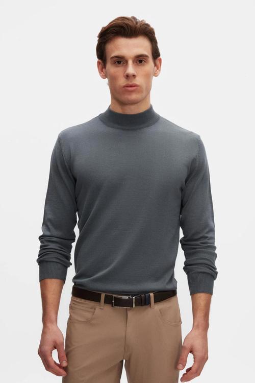 Ds Damat Regular Fit Koyu Mavi Pamuk Karışımlı Yarım Balıkçı Triko Kazak