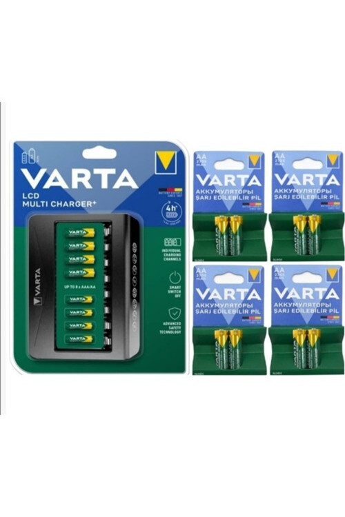 57681 8'Li Lcd Şarj Cihazı +2700 Mah Şarjlı Pil 8 Adet Aydos