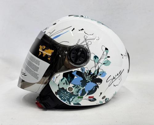 715 Yarım Kask İris Mavi Beyaz Renk Aynalı Renkli Vizör