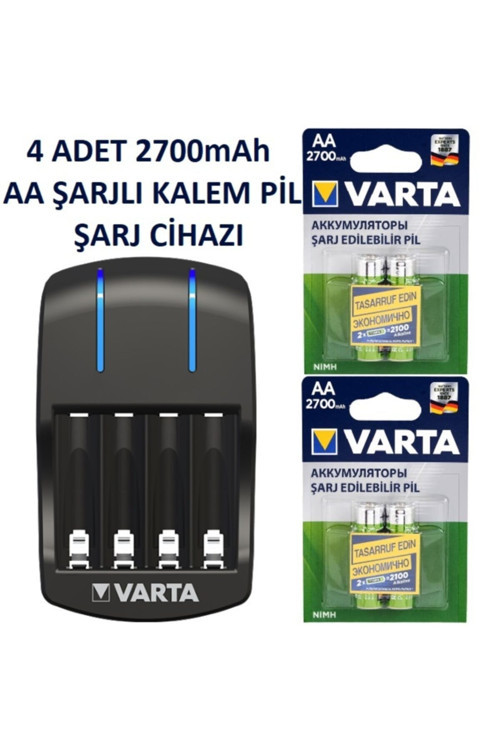 Plug Charger Şarj Cihaz+ 4 Adet 2700Mah Aa Şarjlı Kalem Pil