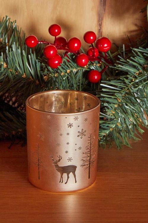 New Year Yılbaşı Helena Gold Cam Mumluk 7x7,8 Cm