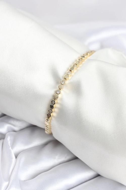 Pirinç Gold Renk İnce Petek Model Kadın Bileklik