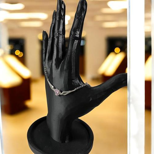 925 Ayar Gümüş Pembe Kalp Taşlı Zirkon Taşlarla Çevrili Bileklik