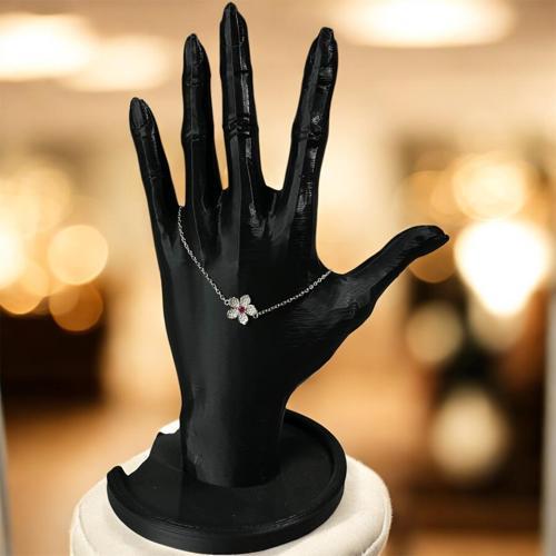 925 Ayar Gümüş Pembe ve Zirkon Taşlı Çiçek Bileklik