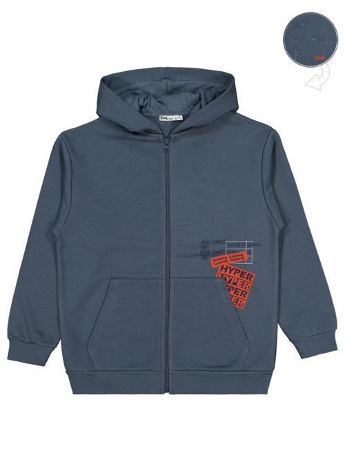 WHY BE Baskılı 6-9 Yaş Hırka - Gri 9-10 Yaş