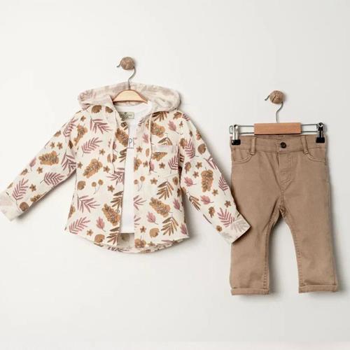 KAPÜŞONLU GÖMLEKLİ ÜÇLÜ ALT ÜST TAKIM - Tarçın - 4 Yaş Tarçın