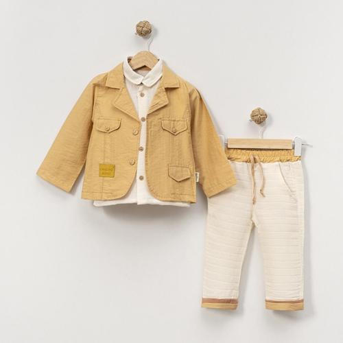 GÖMLEKLİ CEKET PANTOLON ALT ÜST TAKIM - Hardal - 12 Ay Hardal