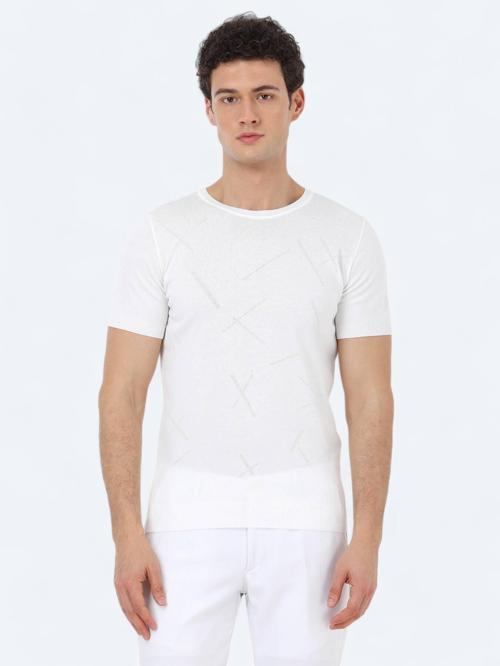 Ekru Bisiklet Yaka Jakarlı Triko