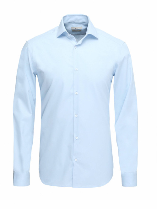 Mavi Düz Regular Fit Dokuma Klasik Pamuk Karışımlı Gömlek