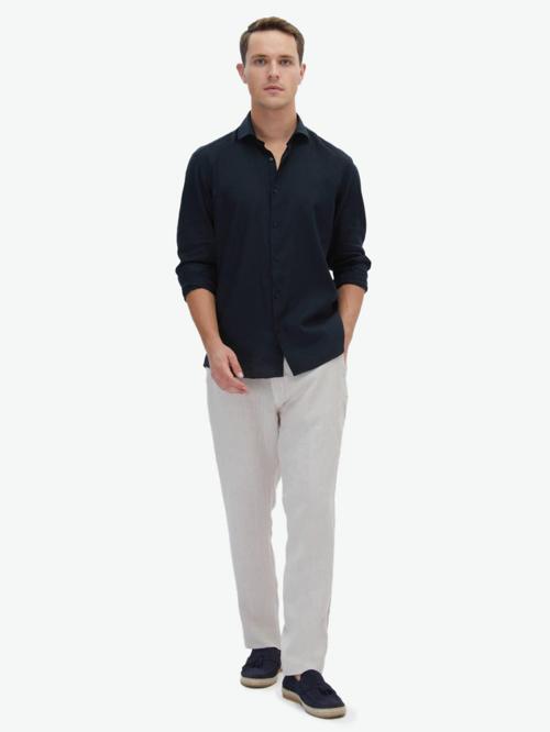 Siyah Düz Regular Fit Dokuma Casual Pamuk Karışımlı Gömlek