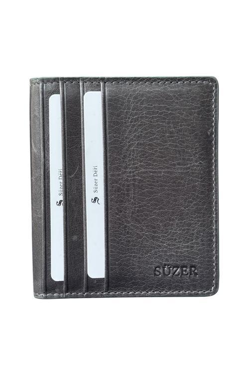Crazy Gri Hakiki Deri İkiye Katlanır Model Mıknatıslı İnce Kredi Kartlık - 3042-Gri