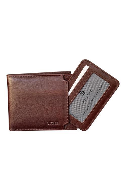 Kahverengi Hakiki Deri Çıkarılabilir Kartlıklı Yatay Klasik Erkek Cüzdan - 3003-Kahve