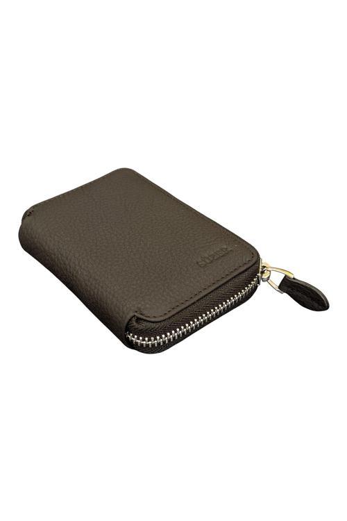 Siyah Hakiki Deri Fermuarlı Mini Boy Unisex Spor Cüzdan - 3035-Siyah