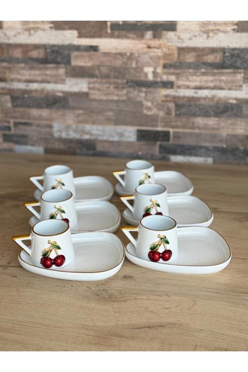 6 Kişilik Kirazlı Damla Kahve Sunum Seti