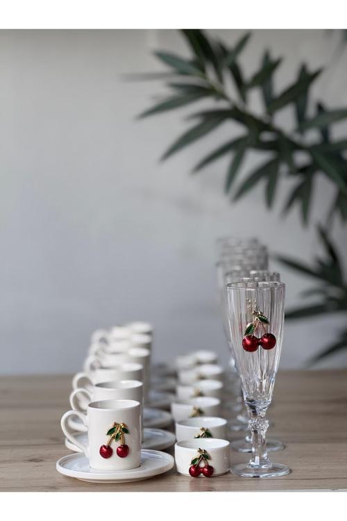 Kirazlı 24 parça Porselen Lüks Kahve Sunum Seti