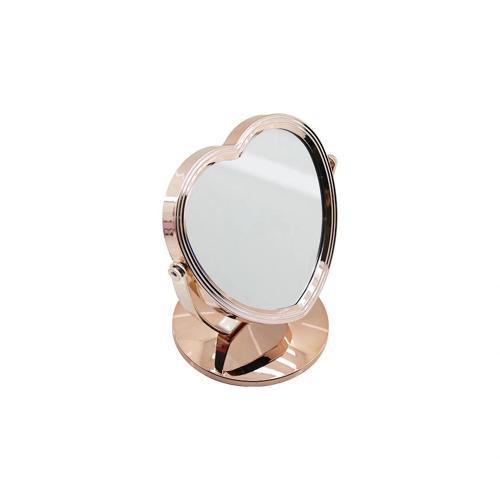 Kalp Model 7 İnç= Çap:17.5cm Makyaj Aynası Çift Taraflı Bronz - Gümüş Pls.çerçeve Sabit Ayak