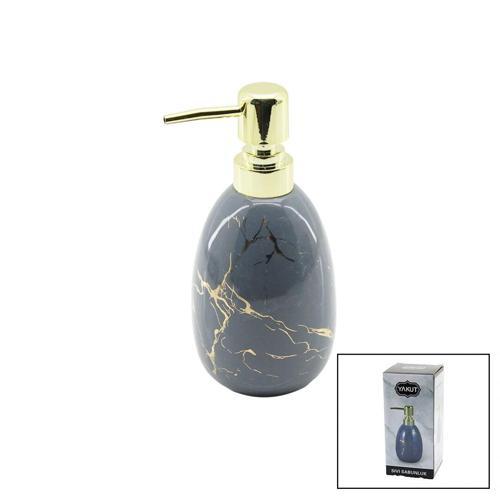 Dikey Tombul Gri Mermer Desen Seramik Sıvı Sabunluk Gold Kapak