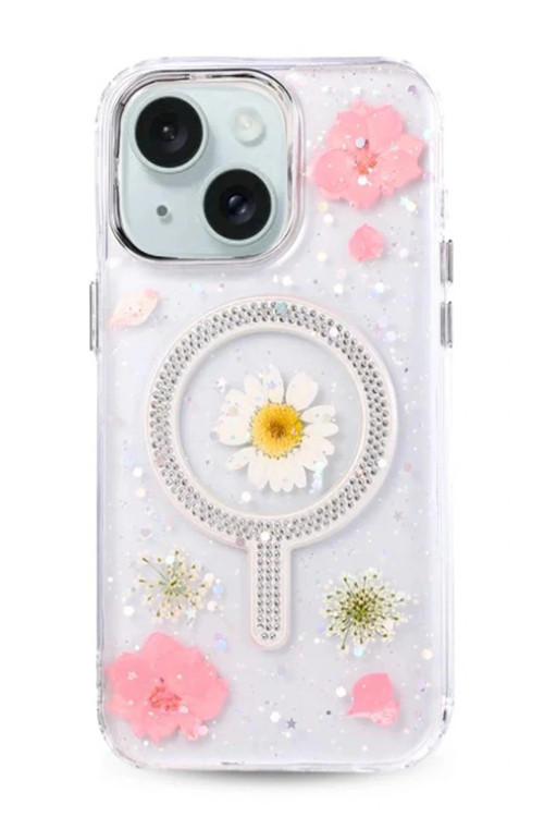 iPhone 15 Flower Magsafe Kapak - Pembe