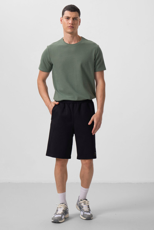 Siyah Yüzeyi Dokulu Oversize Erkek Şort - 81288