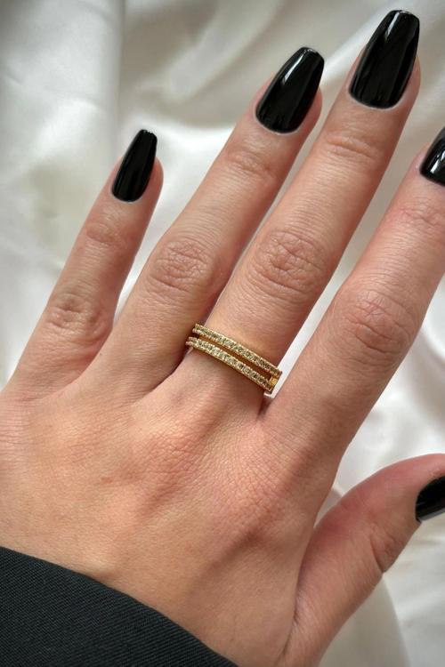 Özel Seri İkili İnce Yarım Tur Zirkon Taşlı Tasarım Model Kadın Çelik Yüzük