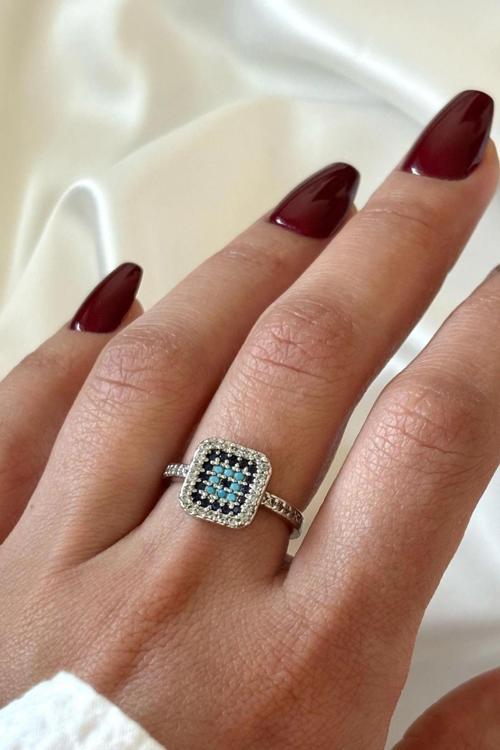 Princess Nazar Boncuğu Tasarım Zirkon Taşlı Ayarlanabilir Kadın Yüzük