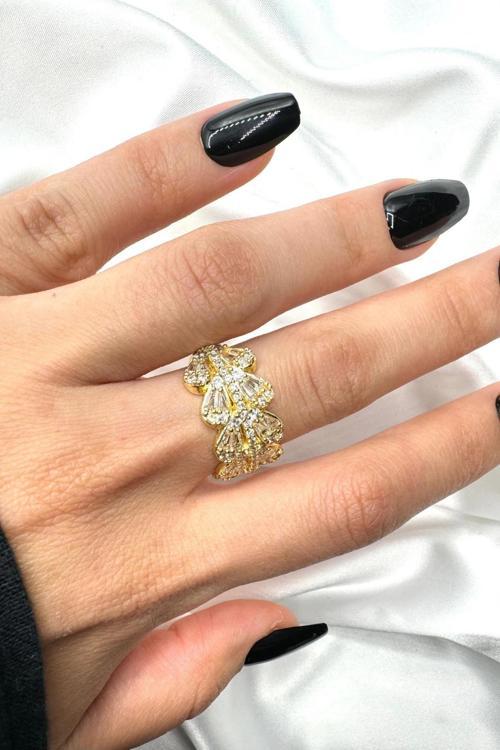 Yeni Sezon İkili Trapez Taşlı Tasarım Model Ayarlanabilir Kadın Çelik Yüzük