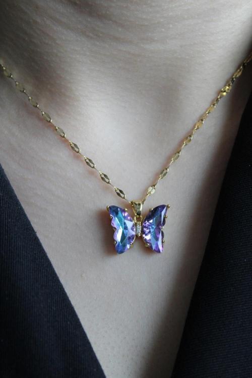 Yeni Sezon Kelebek Tasarım Gold Kaplama Kadın Çelik Kolye