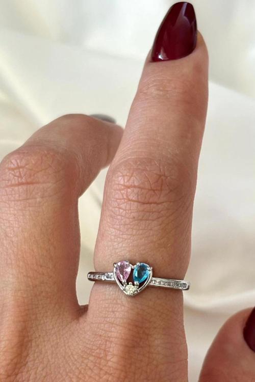 İthal Seri Renkli Zirkon Taşlı Zarif Kalp Tasarım Ayarlanabilir Kadın Çelik Yüzük