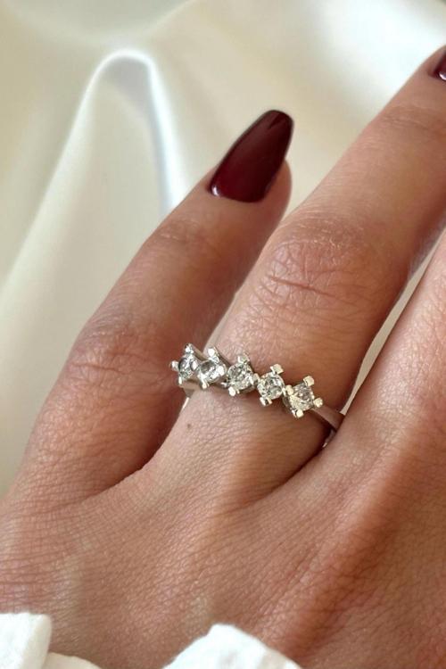 Klasik Mini Zirkon Taşlı 5 Taş Ayarlanabilir Kadın Yüzük