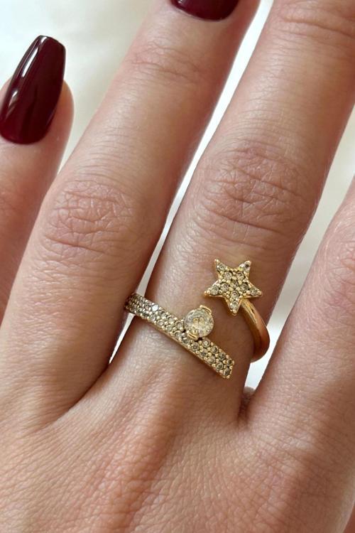 Yeni Sezon Yıldızlı Tektaş Sarmal Tasarım Ayarlanabilir Kadın Yüzük