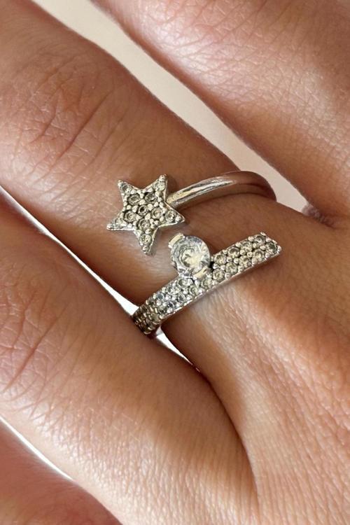 Yeni Sezon Yıldızlı Tektaş Sarmal Tasarım Ayarlanabilir Kadın Yüzük