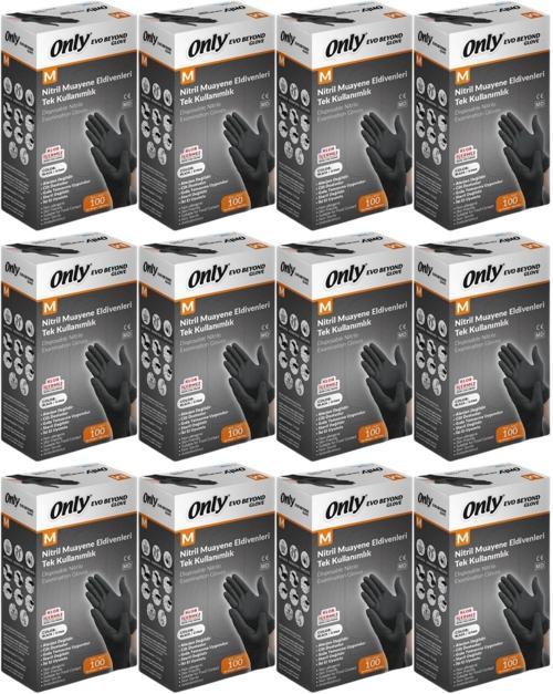 Evo Beyond Glove Nitril Siyah Pudrasız Muayene Eldiveni 1200 Lü Set M- Medium - Orta (12PK*100)