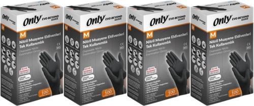 Evo Beyond Glove Nitril Siyah Pudrasız Muayene Eldiveni 400 Lü Set M - Medium - Orta (4PK*100)