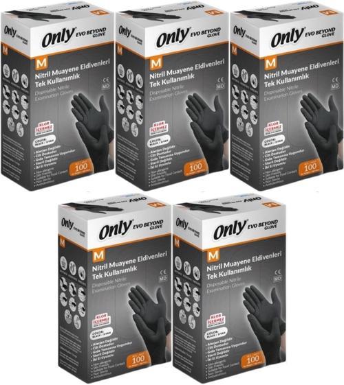 Evo Beyond Glove Nitril Siyah Pudrasız Muayene Eldiveni 500 Lü Set M - Medium - Orta (5PK*100)