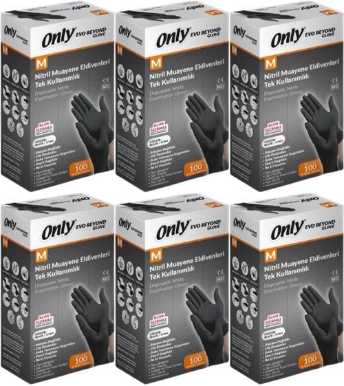 Evo Beyond Glove Nitril Siyah Pudrasız Muayene Eldiveni 600 Lü Set M - Medium - Orta (6PK*100)