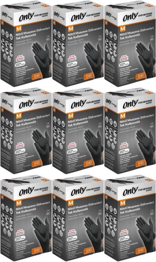 Evo Beyond Glove Nitril Siyah Pudrasız Muayene Eldiveni 900 Lü Set M - Medium - Orta (9PK*100)