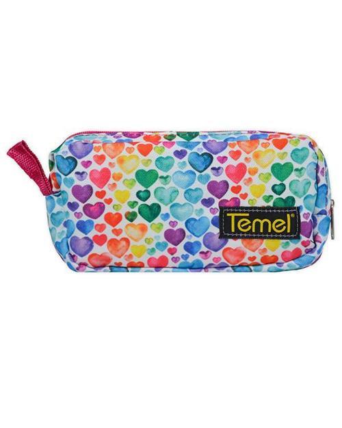 Renkli Kalpler Tek Gözlü Kalem Çantası