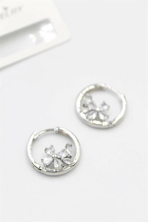 Taşlı Çiçek Küpe - Gümüş