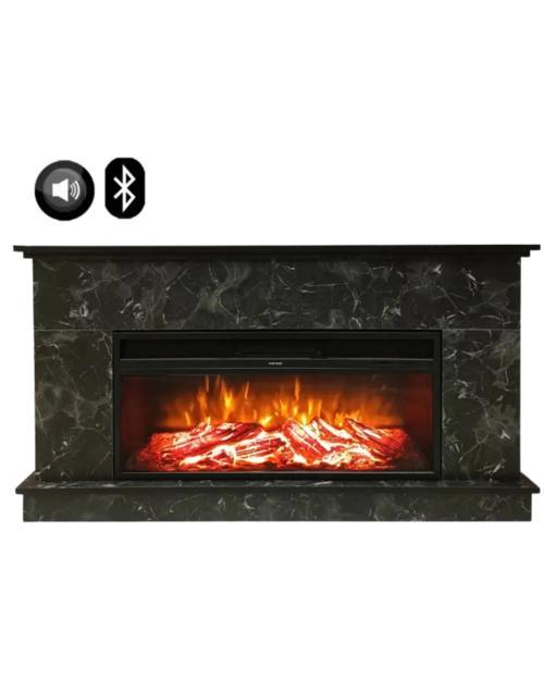 1175MS Siyah Mermer Desen 1800 Watt Bluetooth ve Ses Efektli Dekoratif Elektrikli Şömine