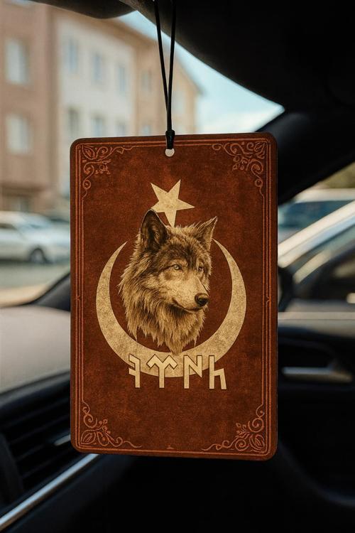 Kurtlu Göktürkçe Türk Yazılı Türk Bayrağı Oto Kokusu - Dekoratif Araç Kokusu Ve Aksesuarı