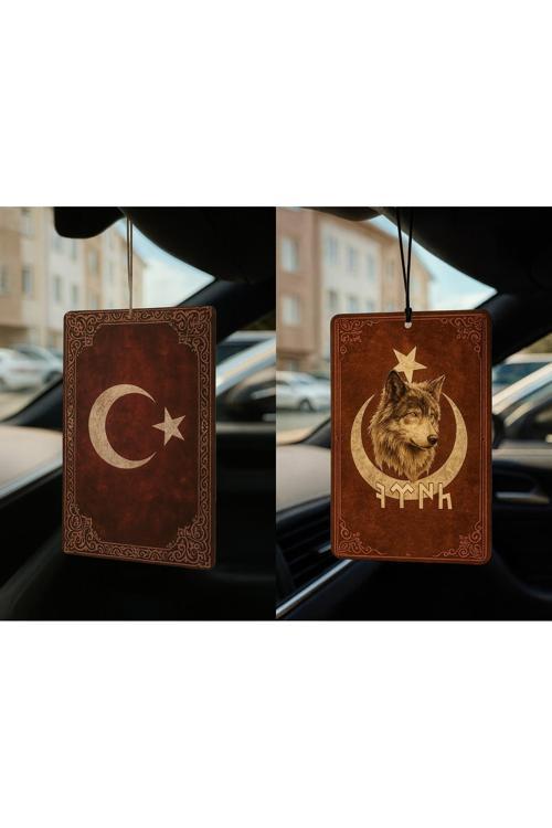 Türk Bayrağı Ve Göktürk Türk Kurt - İkili Oto Kokusu - Dekoratif Araç Kokusu Ve Aksesuarı