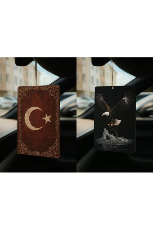 Türk Bayrağı Ve Kartal - İkili Oto Kokusu - Dekoratif Araç Kokusu Ve Aksesuarı