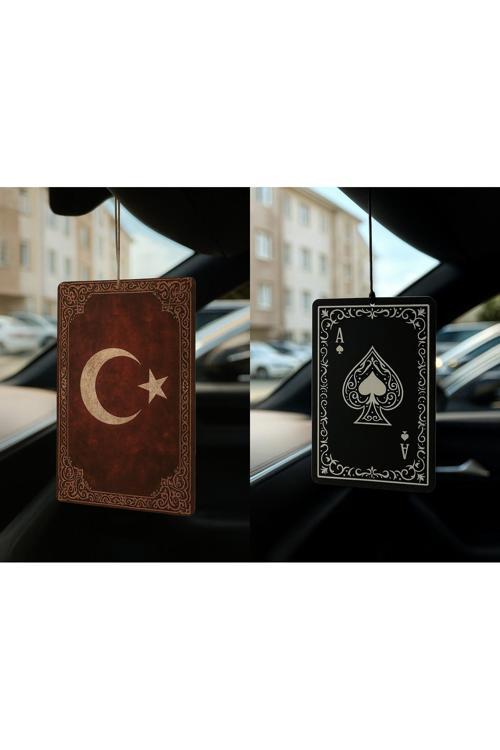 Türk Bayrağı Ve Maça As - İkili Oto Kokusu - Dekoratif Araç Kokusu Ve Aksesuarı