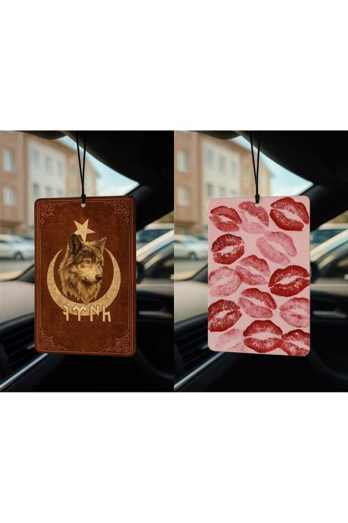 Göktürk Türk Kurt Ve Öpücük - İkili Oto Kokusu - Dekoratif Araç Kokusu Ve Aksesuarı