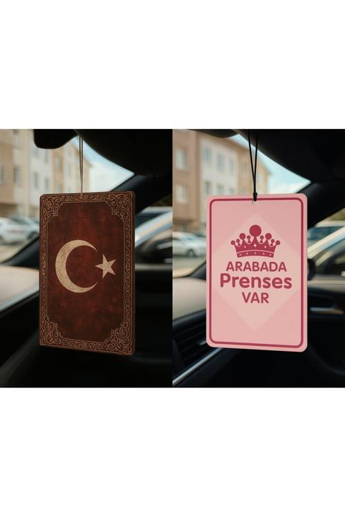 Türk Bayrağı Ve Arabada Prenses Var - İkili Oto Kokusu - Dekoratif Araç Kokusu Ve Aksesuarı