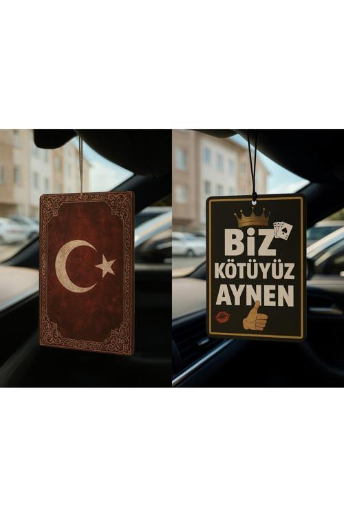 Türk Bayrağı Ve Biz Kötüyüz Aynen - İkili Oto Kokusu - Dekoratif Araç Kokusu Ve Aksesuarı
