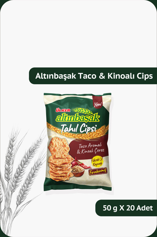 ALTINBAŞAK Tahıl Cipsi - Taco Aromalı & Kinoalı Çerez - 50 gram - 20 Adet